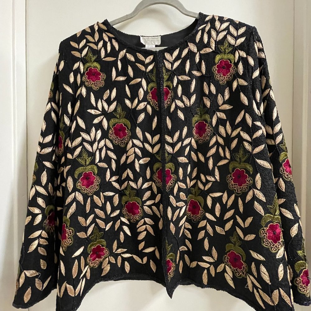 Vintage Raiment Fashions Inc. New York BEADED Floral SILK Jacket | SIZE M